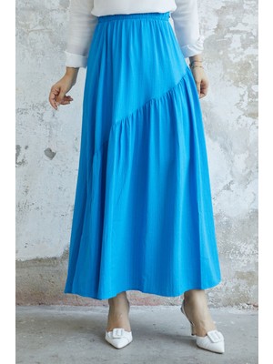 inStyle Arina Biye Detay Gofre Etek - Mavi