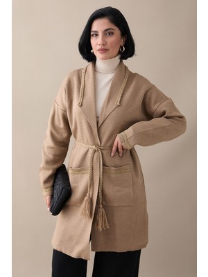 inStyle Örgü ve Sim Detaylı Camel Triko Ceket