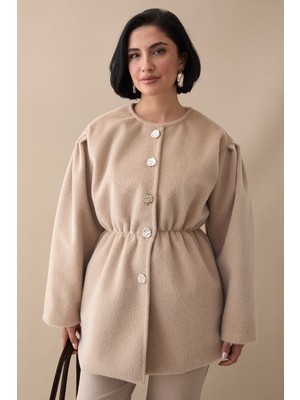 inStyle Beli Lastikli Astarlı Kaşe Bej Kaban