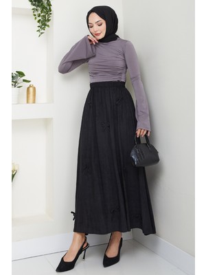 inStyle Fiyonk Detay Beli Lastikli Siyah Etek