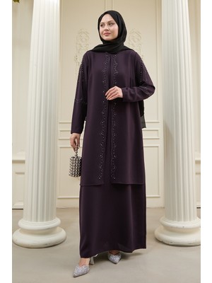 inStyle Incili Parça Detay Mor Abaya