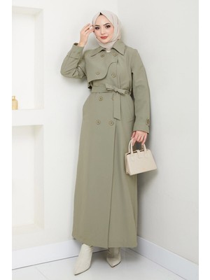 inStyle Kapak Detay Uzun Astarlı Mint Yeşili Trençkot