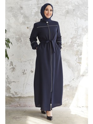 inStyle Milena Biye Detay Kuşaklı Lacivert Ferace