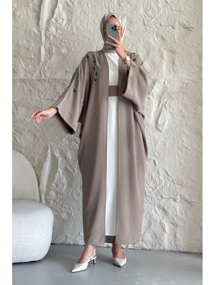 inStyle Sarmaşık Desen Taşlı Elbiseli Abaya Bej