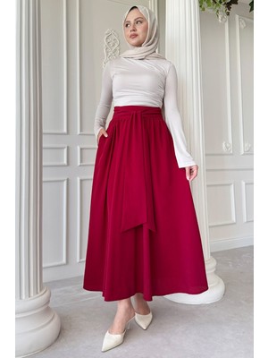 inStyle Pileli Kuşak Detay Bordo Etek