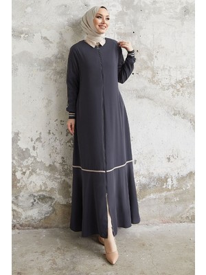 inStyle Hazel Şerit Desen Ribanalı Füme Ferace