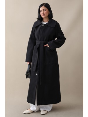 inStyle Kuşaklı Gizli Patlı Siyah Kaban