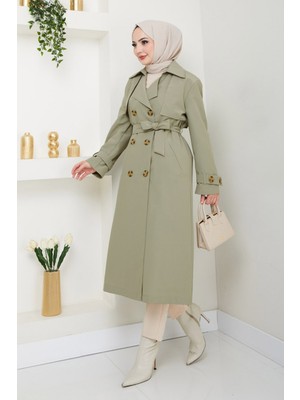 inStyle Taşlı Toka Detaylı Astarlı Açık Haki Trençkot