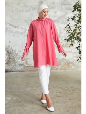 inStyle Bileği Bağlamalı Düğme Detaylı Nar Çiçeği Gömlek