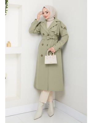 inStyle Omuzları Apolet Detaylı Astarlı Mint Yeşili Trençkot