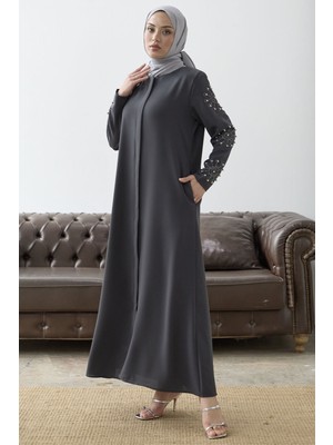 inStyle Kolları Incili Taş Detay Antrasit Ferace