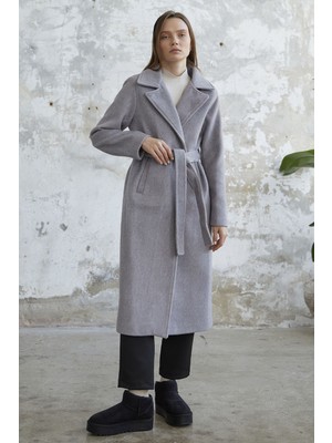 inStyle Kaşe Kuşaklı Astarlı Kaban - Gri