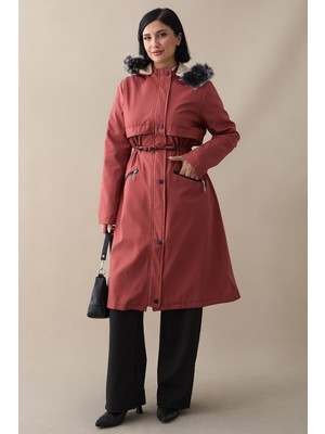 inStyle Cebi Fermuarlı Deri Detay Içi Kürklü Kaban - Kiremit