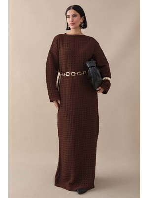 inStyle Ajurlu Acı Kahve Triko Elbise