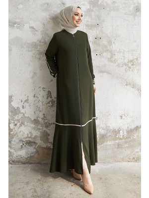 inStyle Hazel Şerit Desen Ribanalı Ferace - Haki