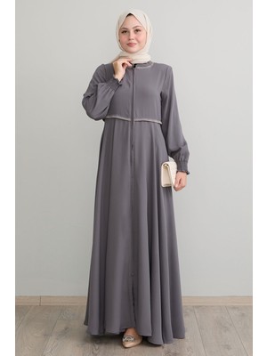 inStyle Nakışlı Mevlana Kumaş Antrasit Ferace