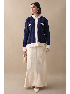 inStyle Etekli Hırkalı Lacivert Triko Takım