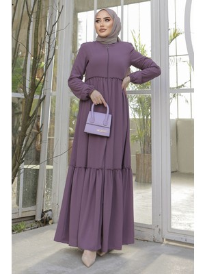 inStyle Büzgü Detay Fermuarlı Gül Kurusu Ferace