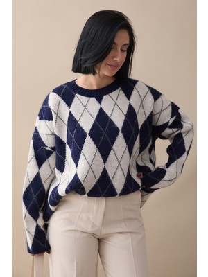 inStyle Baklava Desen Lacivert Triko Kazak