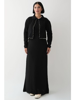 inStyle Incili Bolerolu Siyah Triko Takım