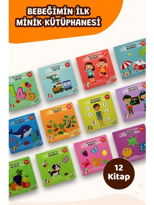 Mert Bebek Bebeğimin İlk Minik Kütüphanesi Eğitici Bebek Kitap Seti 12’li Türkçe İngilizce İlk Kelimeler 1+Yaş