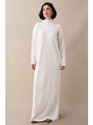 inStyle Arissa Balıkçı Yaka Uzun Triko Elbise - Krem