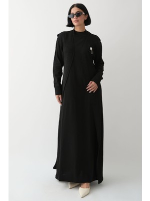 inStyle Broş Detay Yelekli Siyah Triko Takım