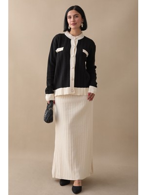 inStyle Etekli Hırkalı Siyah Triko Takım