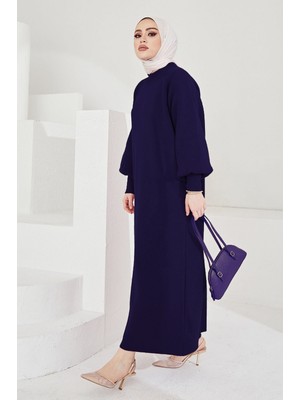 inStyle Mina Balon Kol Triko Elbise - Lacivert