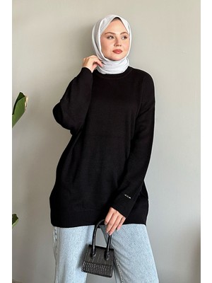 inStyle Fitilli Basic Siyah Triko Kazak