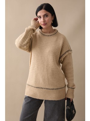 inStyle Biye Detay Şardonlu Kazak Camel