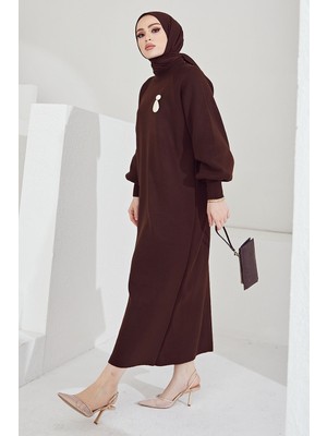 inStyle Mina Balon Kol Triko Elbise - Acı Kahve