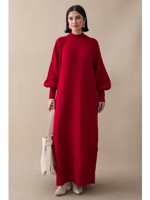 inStyle Mina Balon Kol Triko Elbise - Koyu Kırmızı