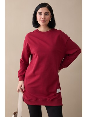 inStyle Etiket Detay Basic Bordo Tunik