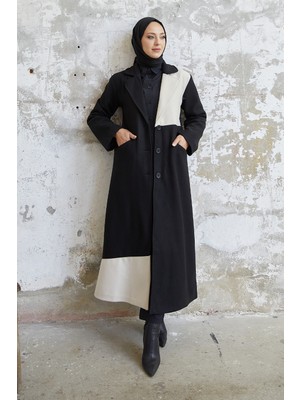 inStyle Ferisa Çift Renk Astarlı Kaşe Kaban - Siyah \ Bej