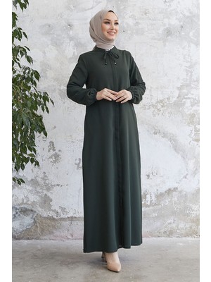 inStyle Yakası Bağcıklı Gizli Patlı Haki Ferace