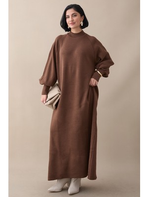 inStyle Mina Balon Kol Triko Elbise - Kahverengi