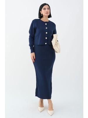 inStyle Hırkalı Fitilli Ikili Lacivert Triko Takım