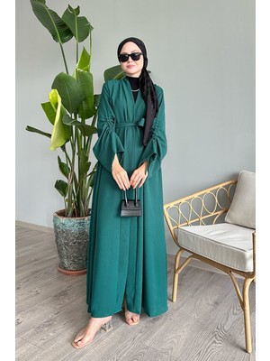 inStyle Kolu Ipli Büzgülü Zümrüt Yeşili Abaya