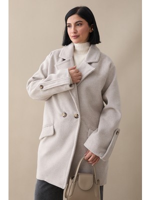 inStyle Kolu Apolet Detay Kaşe Kaban - Ekru