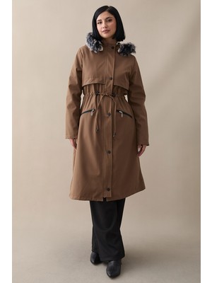 inStyle Cebi Fermuarlı Deri Detay Içi Kürklü Kaban - Taba