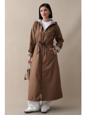 inStyle Çakımlı Çizgili Desen Uzun Taba Trençkot