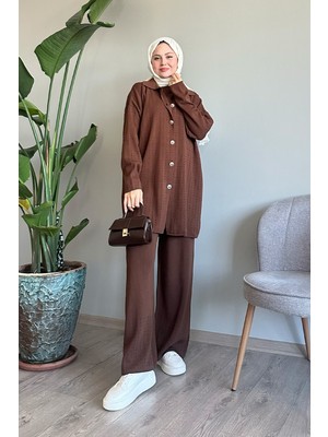 inStyle Düğmeli Üçlü Acı Kahve Triko Takım