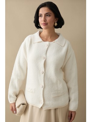 inStyle Boncuk Cep Detaylı Ekru Hırka