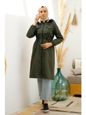 inStyle Kesik Ön Cep Detay Içi Kürklü Kaban - Haki