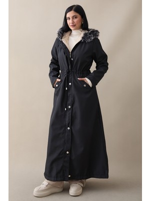 inStyle Kürklü Içi Polar Uzun 2002 Kaban - Siyah