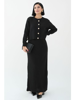 inStyle Hırkalı Fitilli Ikili Siyah Triko Takım