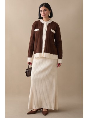 inStyle Etekli Hırkalı Acı Kahve Triko Takım