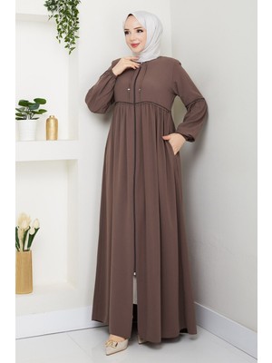 inStyle Büzgülü Taşlı Pileli Kahverengi Ferace