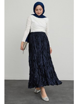 inStyle Incili Saten Kraş Lacivert Etek